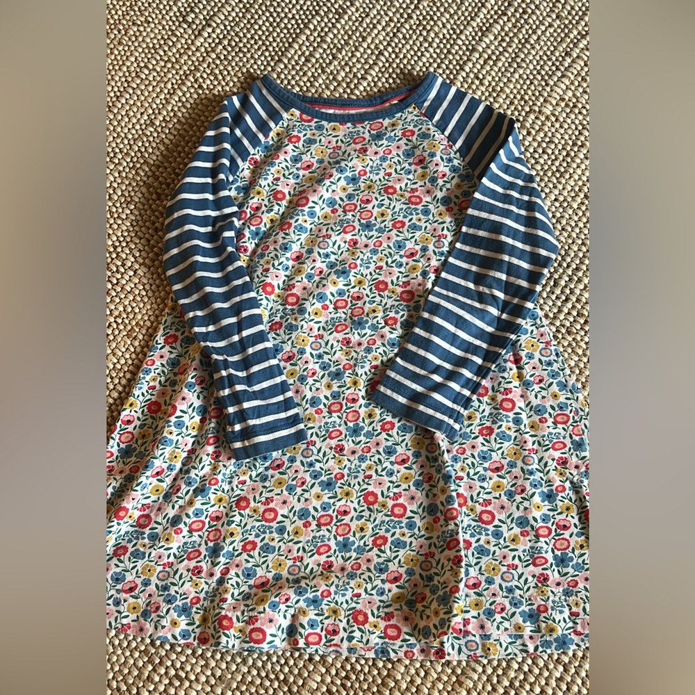 Mini Boden Floral and Striped Long Sleeve Cotton Tunic, 5-6yrs